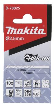 Preview: Bohrer 2,5mm HSS-GS 10Stk.