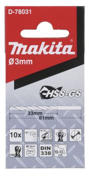 Preview: Bohrer 3mm HSS-GS 10Stk.