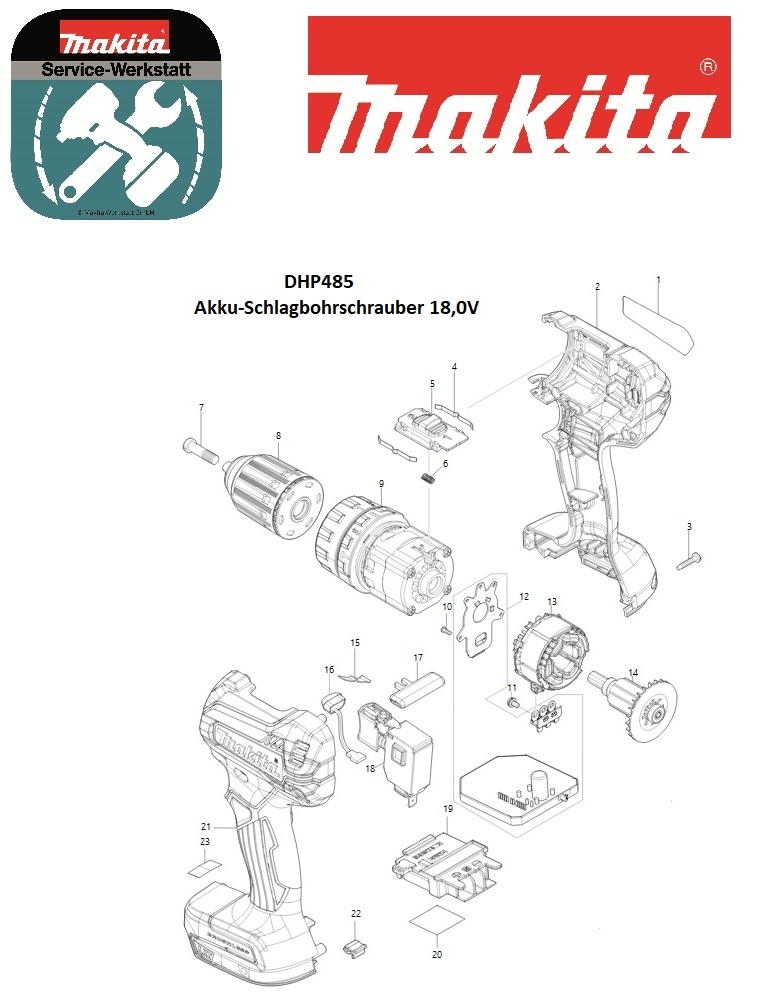 Makita Ersatzteile für Akku-Schlagbohrschrauber DHP482Z 