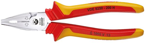 GEDORE VDE 8250-200 H VDE-Kraft-Kombinationszange mit Hüllenisolierung 200 mm