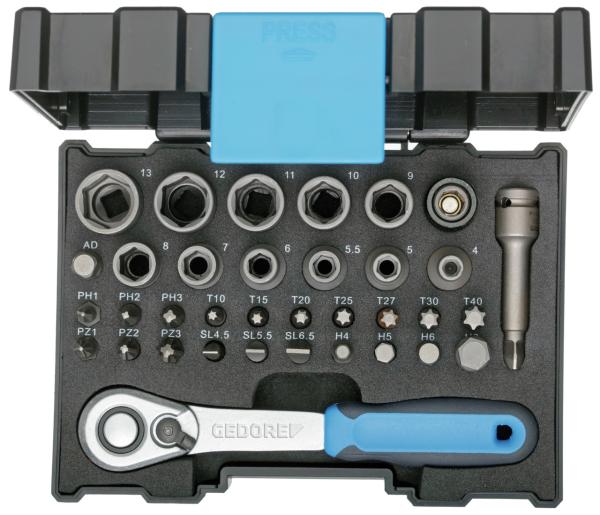 GEDORE 666-U-20 Bit-Steckschlüsselbox mit Knarre 1/4 35-teilig"